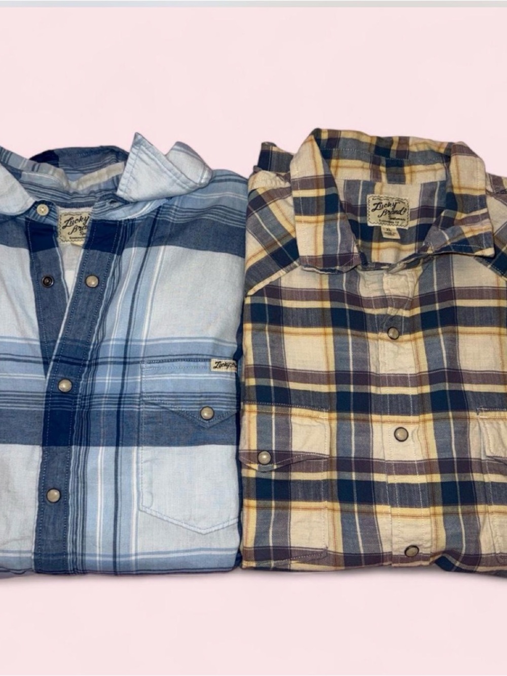 Lucky Brand Men's Blue Plaid Button-Up Shirt Bundle